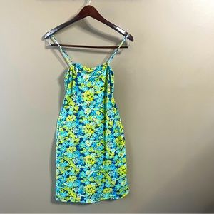 Vintage Y2K Sun Dress Summer Flowy MIDI Stretchy Fabric Size Small Neon Flowers